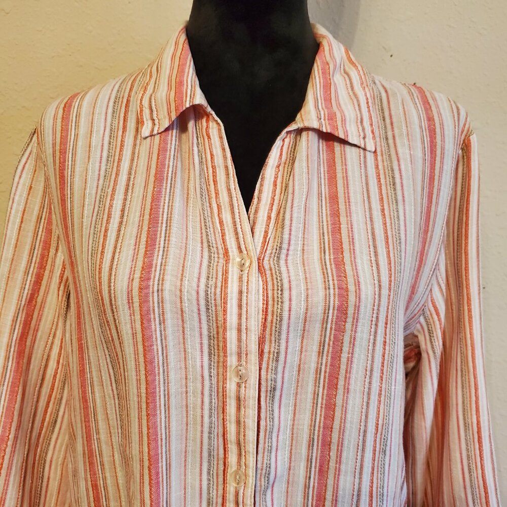 JM Collection Top Button Down 3/4 Sleeve 100% Linen Women's Blouse Size 14.